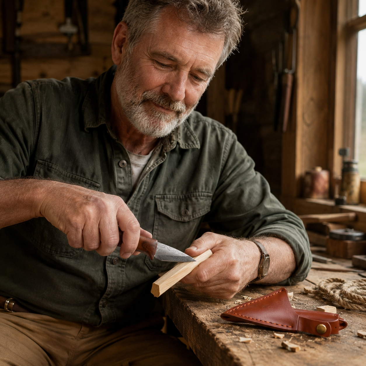 A gardener&rsquo;s hand wrapped around the shaped hardwood handle