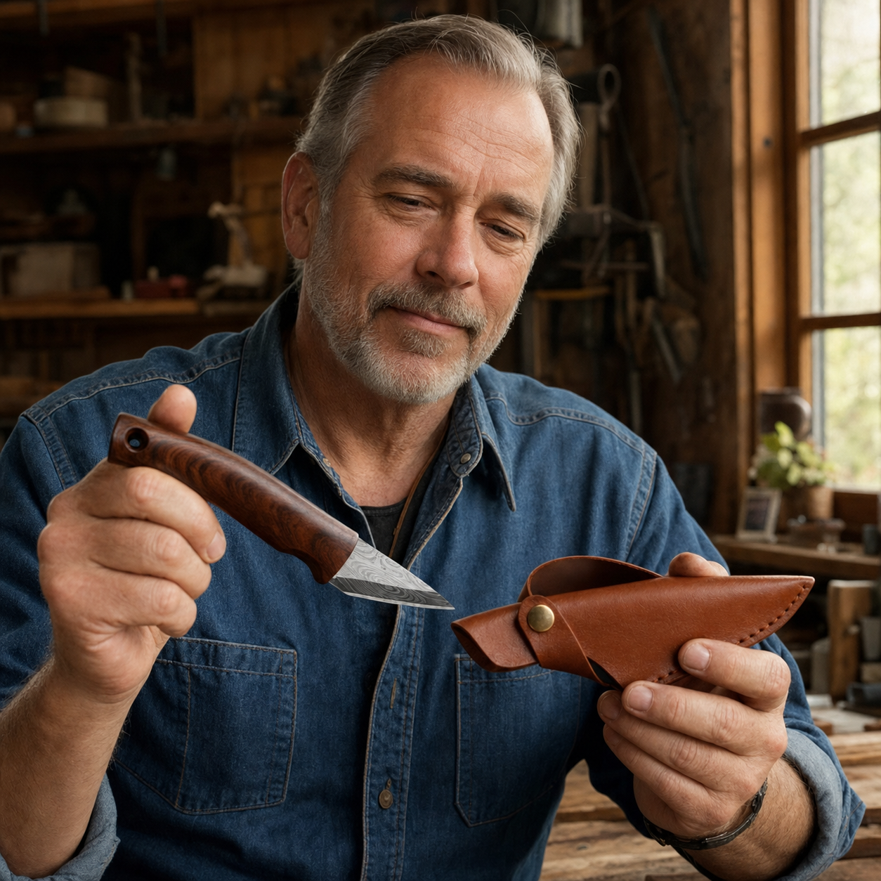 A gardener standing in a raised bed with the Ridgeline knife